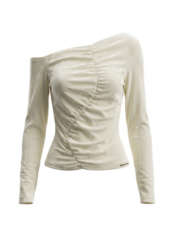 Off-the-shoulder Ruffled Shirt in Cream