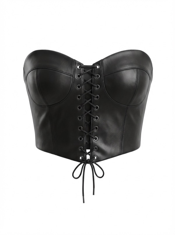 Leather Lace-up Corset in Black