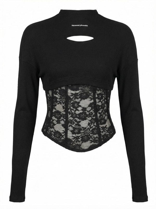 Lace-Panelled Shirt in Black