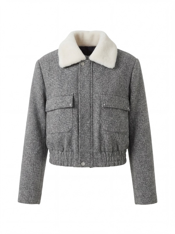Furry collar Jacket in Grey