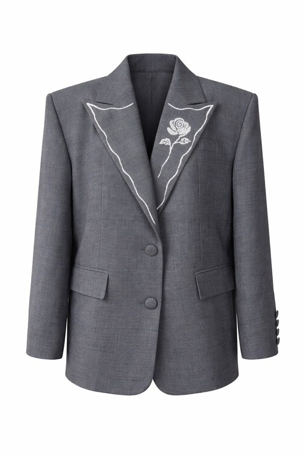 Lapel embroidery Jacket in Grey