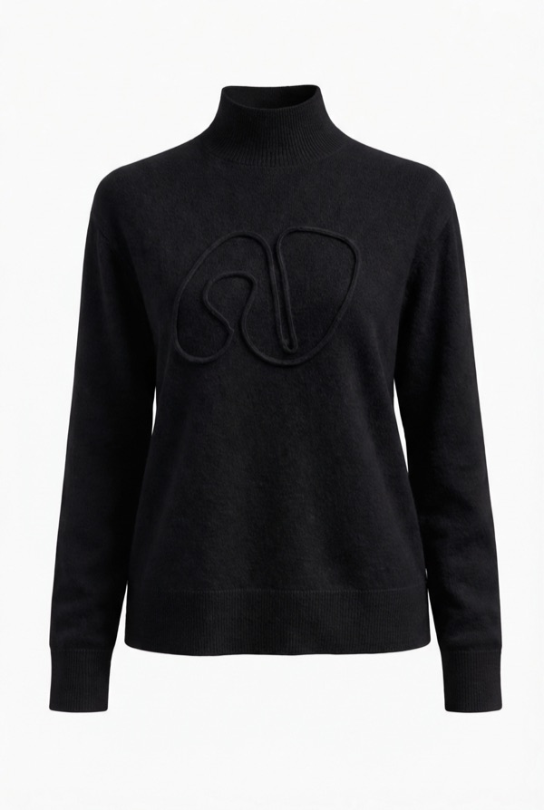 Turtleneck Appliqué Sweater in Black