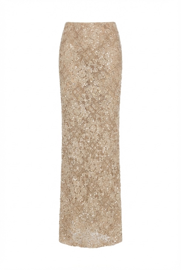 Sequin Maxi Skirt in Champagne