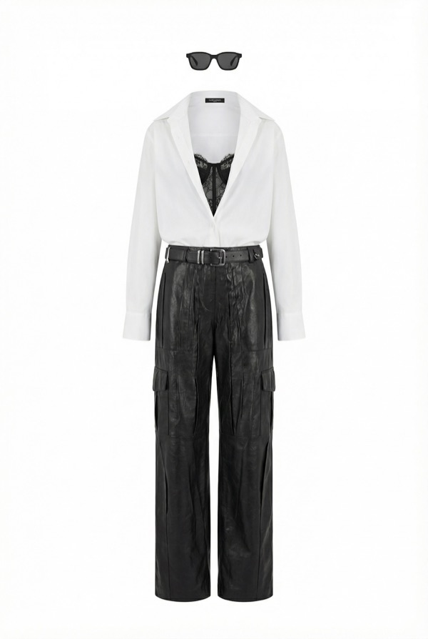 Turn-down Collar Belted Dress in Black